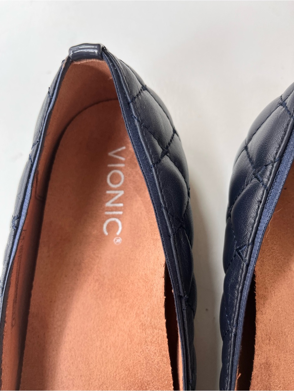 Vionic Navy Quilted Ballet Flat with Patent Cap Toe - Picture 3 of 9